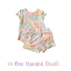 🌈 Cat & Jack Colorful Rainbow Tie-Dye Kids' Set Short Sleeve Shirt Shorts 3T